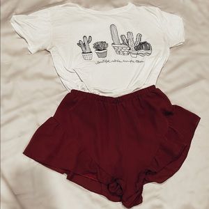 Maroon Ruffle Flowy Shorts